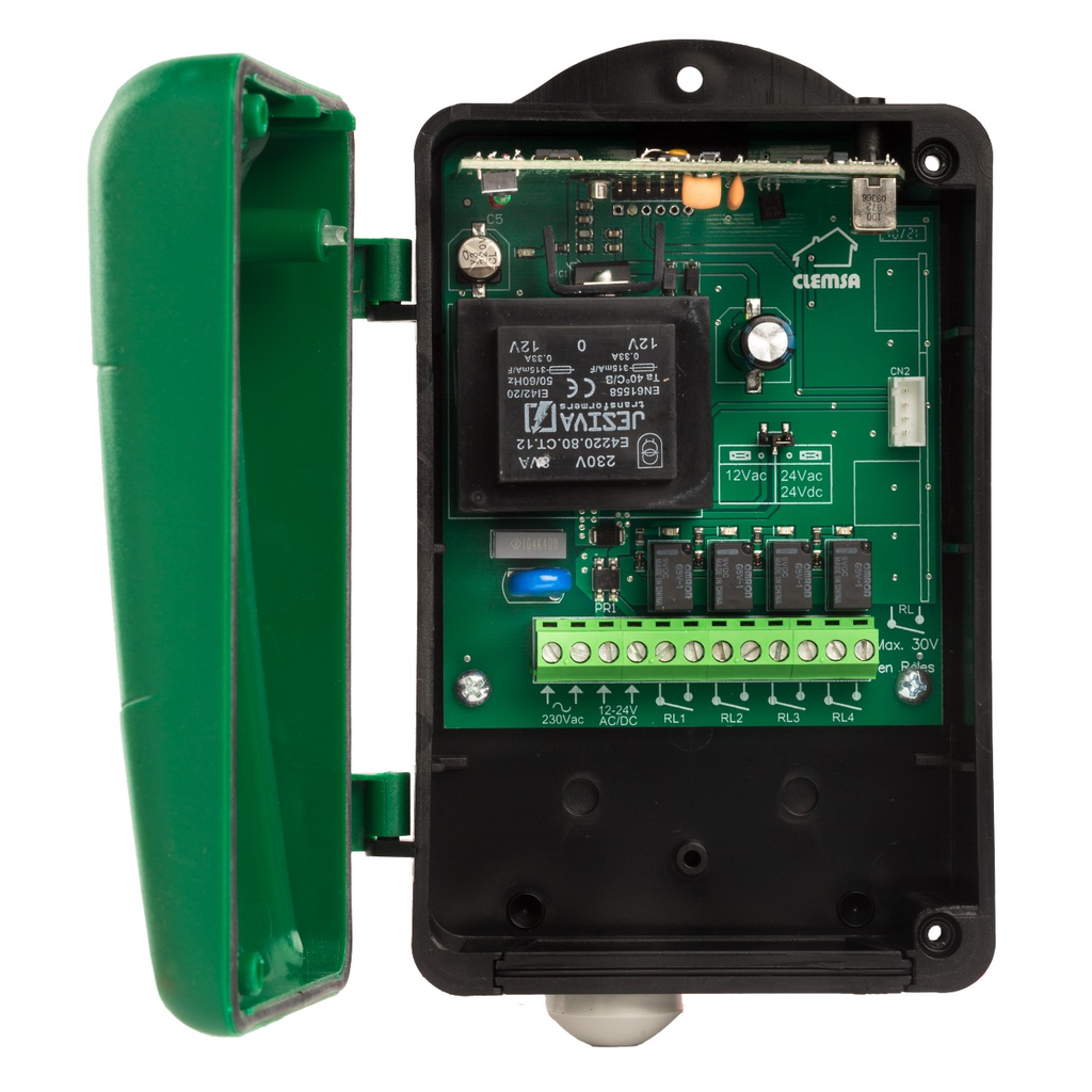 Receptor universal 2 canales. 433 MHz. 12/24V dc/ac. MASTERcode. modelo RMV 2 U clemsa